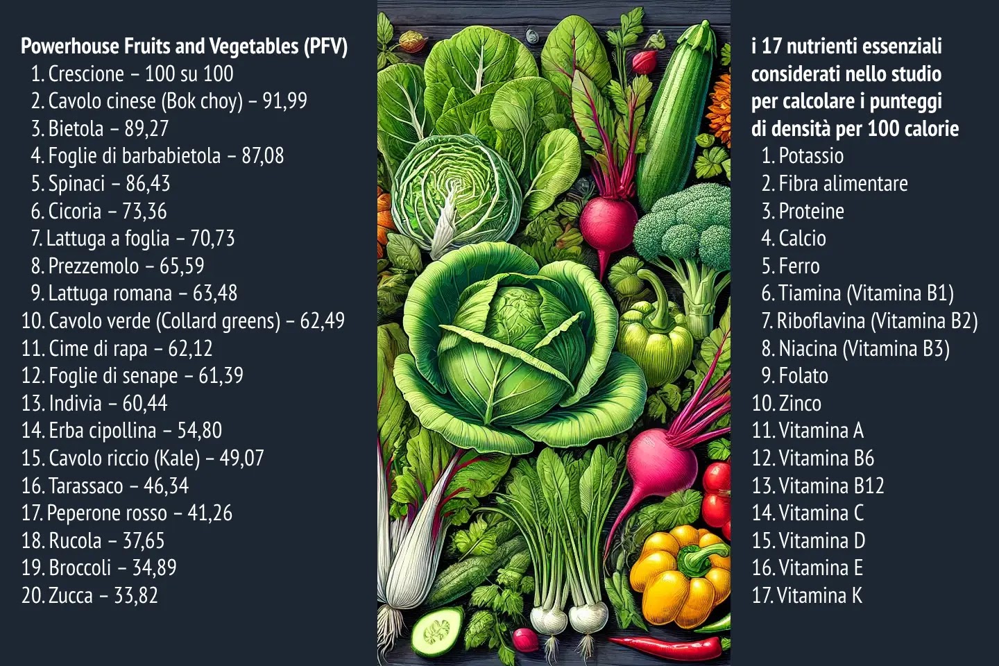 Punteggi di densità nutritiva (PFV – Powerhouse Fruits and Vegetables)